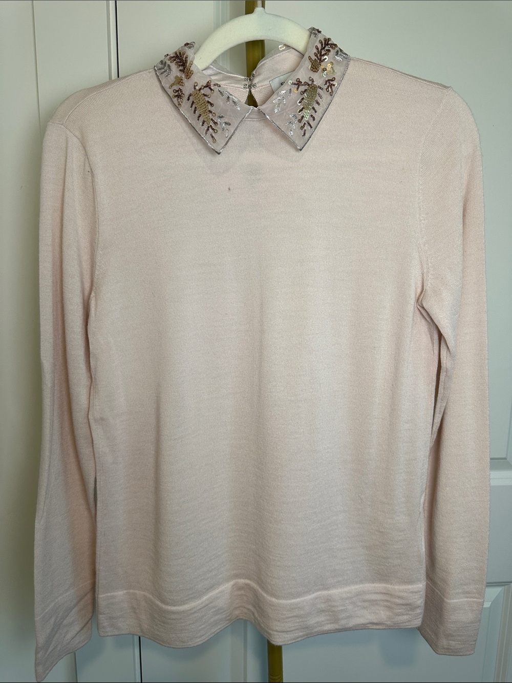 Club Monaco Blush Pink Embellished Collar Sweater